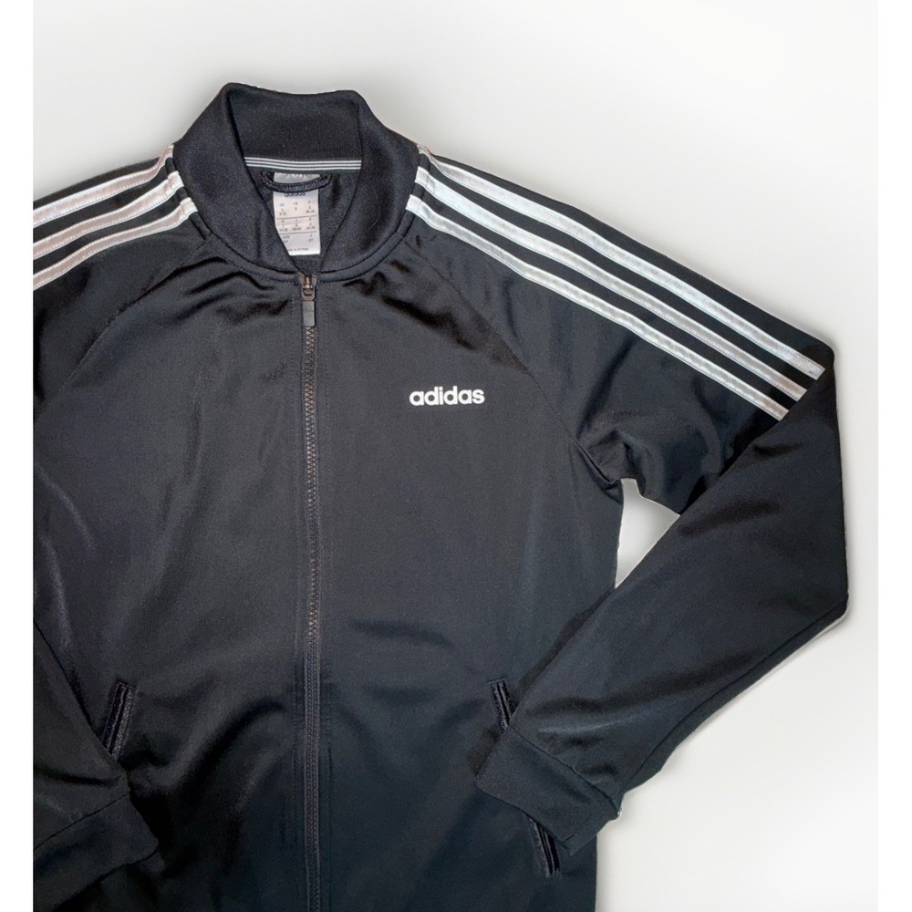 Adidas Women's 3-Stripes Track Jacket Black White Full Zip Size Small